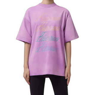 WE11DONE 男女同款 弹幕LOGO印花圆领短袖T恤 紫色 WD-TT8-20-099-U-PP  S