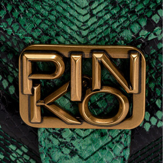 PINKO手提包2021春夏LOGO系列1P223H Y6YC女士牛皮小手提包 绿拼黑UK8
