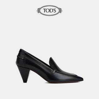 托德斯 TOD'S官方2021早秋新款女鞋女士黑色牛皮高跟乐福鞋女尖头 黑色 39