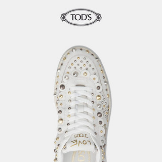 TOD'S官方2021早秋新款女鞋女士TABS牛皮休闲运动鞋铆钉板鞋 白色 35