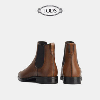 TOD'S官方2021早秋新款男鞋男士棕色牛皮踝靴切尔西靴男短靴 棕色 39.5