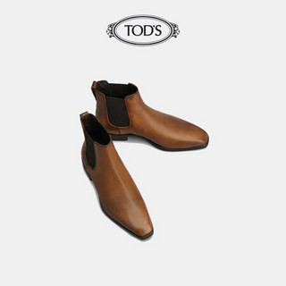 TOD'S官方2021早秋新款男鞋男士棕色牛皮踝靴切尔西靴男短靴 棕色 39.5