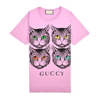 古驰 GUCCI T恤 女士猫咪印花图案夏季新款紫色潮流圆领短袖男女同款 492347 X3L41 5263 S