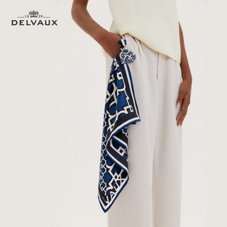 Delvaux 21秋冬新品奢侈品女士丝巾真丝手工印花 普鲁士蓝-白色-黑色