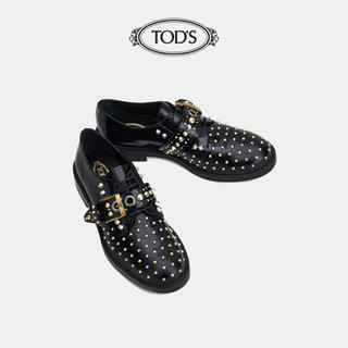 托德斯 TOD'S官方2021早秋新款女士黑色平底铆钉牛皮系带女鞋小皮鞋 黑色 40