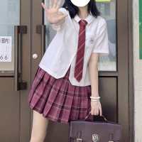 学生专享：啦啦酱 好运来辣 jk制服 百褶格裙 红色