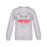 KENZO 凯卓 高田贤三 KENZO KIDS 奢侈品童装 21春夏 女童棉质大象刺绣圆领长袖卫衣 浅灰色 KS15138 23 8A/8岁/128cm