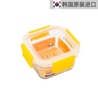 Glasslock三光云彩 韩国进口方形微波烤箱耐热钢化玻璃保鲜盒密封便当盒单只装 黄色-(微烤两用440ml) 尺码