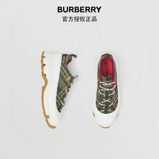 博柏利 BURBERRY 2021早秋男士军绿色 格纹棉质 Arthur 运动鞋 80430991 39