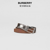 博柏利 BURBERRY 2021早秋 男士深桦褐色 / 黑色  Vintage 格纹环保帆布拼皮革双面两用腰带  80424381 105