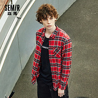 Semir 森马 秋季新款长袖衬衣都市质感日常通勤复古时尚格纹衬衫男潮