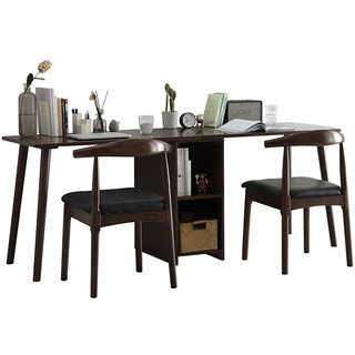 北欧全实木电脑书桌书架组合一体桌家用简约卧室一字板双人连体桌