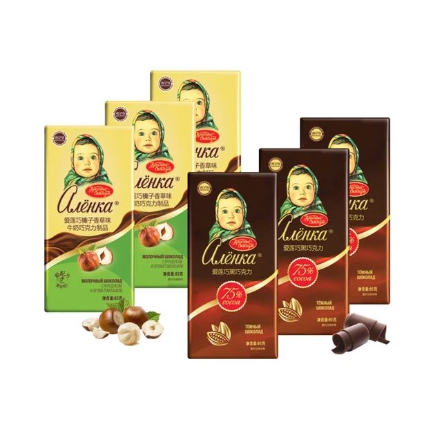 Alenka chocolate 爱莲巧 巧克力制品组合装 2口味 85g*6袋（榛子香草味85g*3袋+黑巧克力85g*3袋）