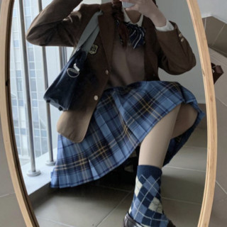 春日制服部 岚昭和 JK制服 女士格裙 蓝色 42cm S