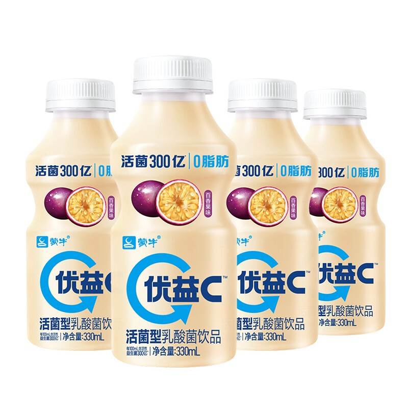 優益C0脂活性益生菌乳酸菌飲料百香果味330ml*4 冷藏飲料飲品