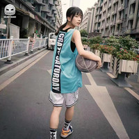 头盔哥网红无袖t恤男ins超火2021新款短袖痞帅潮流背心男夏季运动 开叉背心 天蓝色 M