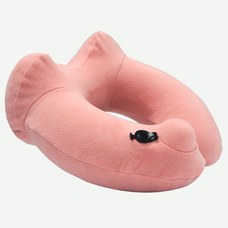 商旅宝 脖子u型枕充气枕头护颈枕 眼罩 睡眠 遮光飞机旅行套装 TF524粉色四件套（按压充气款）