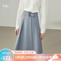 范思蓝恩 2021不规则半身裙腰带收腰秋冬新款显瘦中长款a字气质裙子213383 雾霾蓝 XS