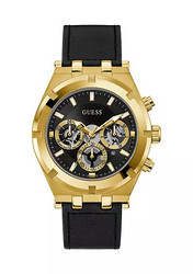 GUESS 机时 Continental Black Leather Strap Watch
