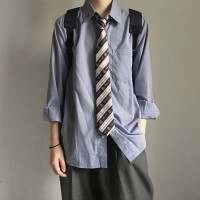 Anzmo贩卖元气 JK/DK制服 蓝白格子长袖尖领衬衫