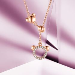 曼卡龙奇奇s925银项链卡通老鼠头锆石群镶闪亮配饰银项链