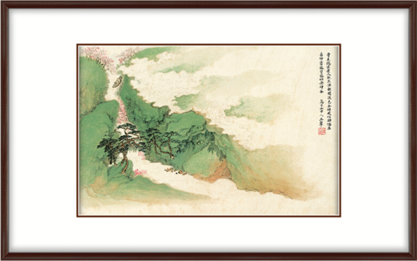 弘舍 王翚 新中式山水风景装饰画《桃花渔艇图》90×60cm 宣纸 雅致胡桃
