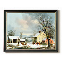 上品印画 冬天的家 大气美式沙发背景墙客厅挂画冬季景观 30x40cm 油画布 细边金色框