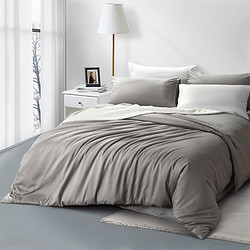 FUANNA 富安娜 出品 床上四件套全涤双面磨毛套件床品 双人纯色款-灰色2.0 1.5米/1.8米床 被套203*229cm