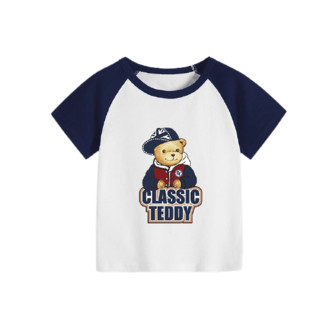 精典泰迪 儿童短袖T恤 棒球帽子熊 深蓝色 120cm
