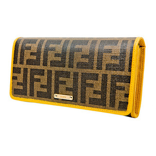Fendi 芬迪 女士棕色PVC双F黄边字母长款钱包 8M0298-GRP-F0A74