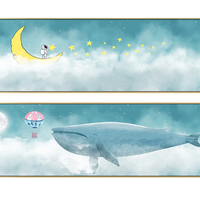 海龙红 星空月球鲸鱼横幅装饰画《漫步云端 B款》30x120CM 油画布 金色外框