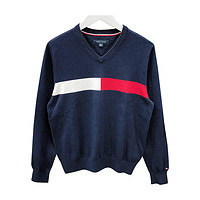 TOMMY HILFIGER 汤米·希尔费格 Tommy Hilfiger汤米 秋冬新款男士休闲舒适长袖拼色纹V领针织毛衣 美码偏大一码