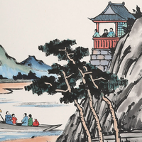 朶雲軒 丰子恺 风景人物山水画《水碧山青》画芯尺寸约35x27cm 宣纸
