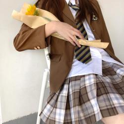 春日制服部jk制服沼秋高棕色格裙