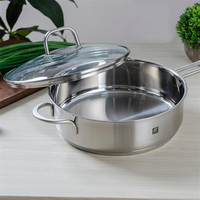 双立人 平底锅不锈钢煎锅炒菜锅24cm无涂层电磁炉燃气灶通用（含锅盖） 24cm