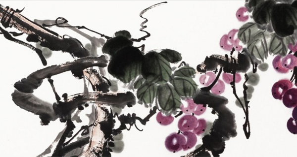 弘舍 王君永 新中式植物花卉装饰画《硕果累累》成品尺寸210x90cm 宣纸  雅致胡桃