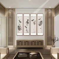 弘舍 新中式客厅装饰画沙发背景墙挂画中堂壁画手绘四条屏 荷花
