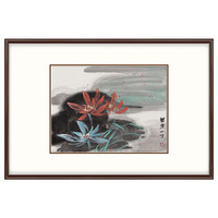 弘舍新中式玄关装饰画书房挂画沙发背景墙三联画手绘国画 荷花图