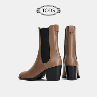 TOD'S官方正品2021秋冬新品女鞋女士真皮粗跟皮靴短筒靴切尔西靴