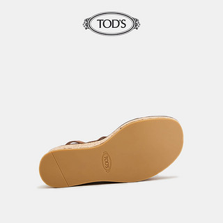 TOD'S官方正品2021夏季女鞋女士真皮露趾休闲厚底坡跟凉鞋女