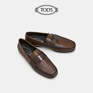 TOD'S官方正品2021夏季男鞋男士棕色休闲真皮软底豆豆鞋男一脚蹬