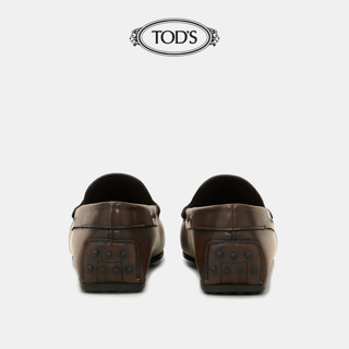 TOD'S官方正品2021夏季男鞋男士棕色休闲真皮软底豆豆鞋男一脚蹬