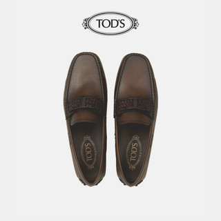 TOD'S官方正品2021夏季男鞋男士棕色休闲真皮软底豆豆鞋男一脚蹬