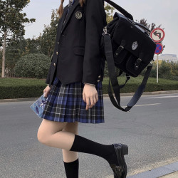 樱花家族 JK制服 大蓝 格子百褶短裙