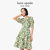 kate spade ks 雏菊印花泡泡袖连衣短裙一字领清新女简约时尚洋气（00、庭院绿）