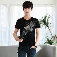 FAIRY-FOX 夏季男士透气潮流短袖t恤舒适纯色韩版修身上衣