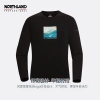 NORTHLAND 诺诗兰 男士长袖T恤2021年秋冬新款舒适亲肤休闲百搭印花打底衫HDBN5517S 纯黑色 175/L
