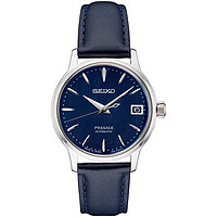 SEIKO 精工 Women's Automatic Presage Blue Leather Strap Watch 34mm