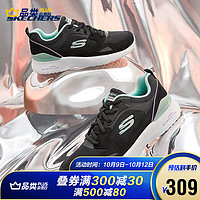 Skechers斯凯奇2021年秋季女子时尚跳色绑带运动鞋舒适跑鞋 149663 149663-BKMN 黑色/薄荷绿色 39