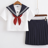 XIAOJIN 小瑾 JK制服 白三本基础款 浓绀色中间服套装（夏服）